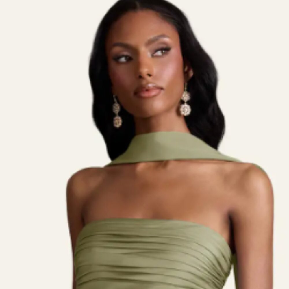 Azazie Atelier Isaura Celadon Maxi Dress with Matching Satin Scard - Picture 9 of 10